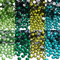 SS6-SS30 Green Glass Flatback Rhinestone Round Strass Stones Glue On Non Hotfix And Hot Fix Glue On for Nail Art Clothing