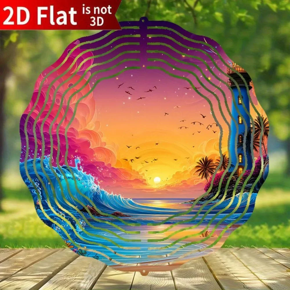 CIFBUY Wind Chime Coastal Beach Palm Tree Sunset Design No Electricity Needed Hanging Decor Indoor Outdoor Garden Kite Art