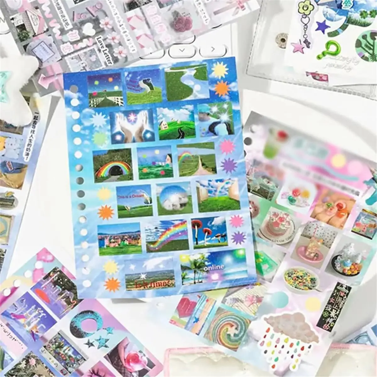 【AT48】 NEW Dreaming of Retro Style Sticker Book, 30-Page Japanese Retro Dreamcore Sticker with Frosted Glitter,A