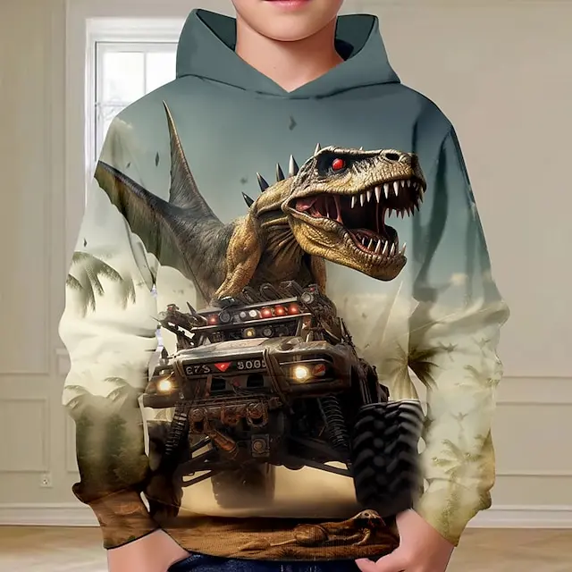 Hoodies Car Dinosaur 3D Print Sweatshirts Boys Girls Unisex Hooded Fashion Sweatshirts kids Oversized Hoodie Tracksuits Coat