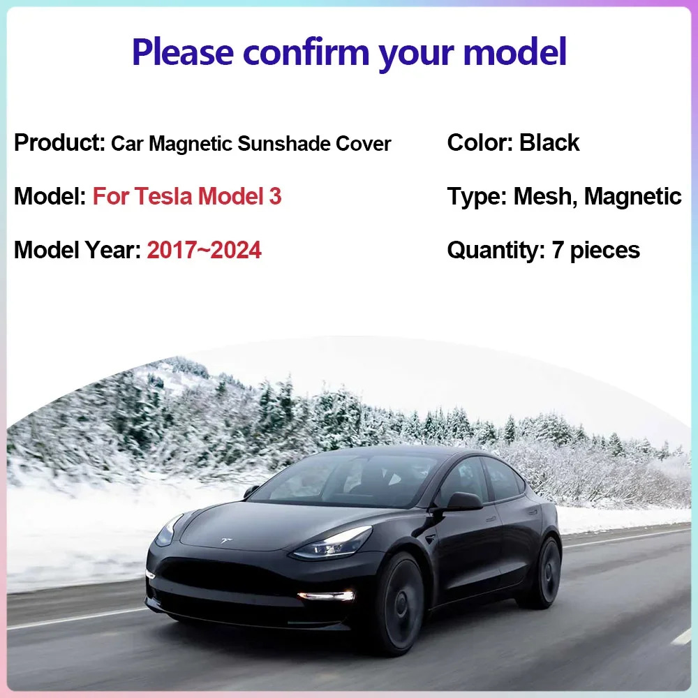 Magnetic Sunshades for Tesla Model 3 2017~2024 Car Side Window Sun Visor Mesh Pads Rear Windshield Roof Cover Curtain Accessorie