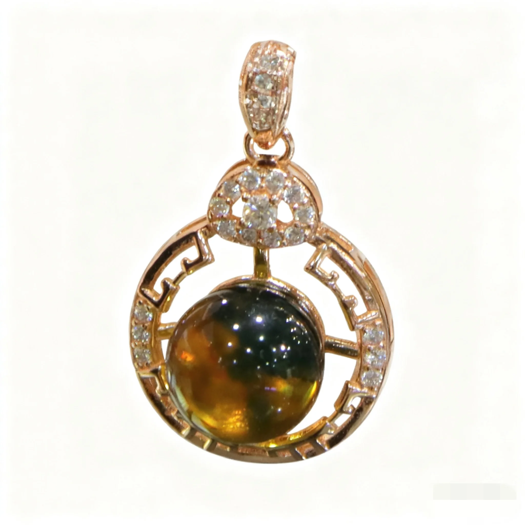 

Mexican Blue Amber Pendant Sterling Silver Geometric Openwork Modern Jewelry 9mm Natural Gemstone Gift for Women