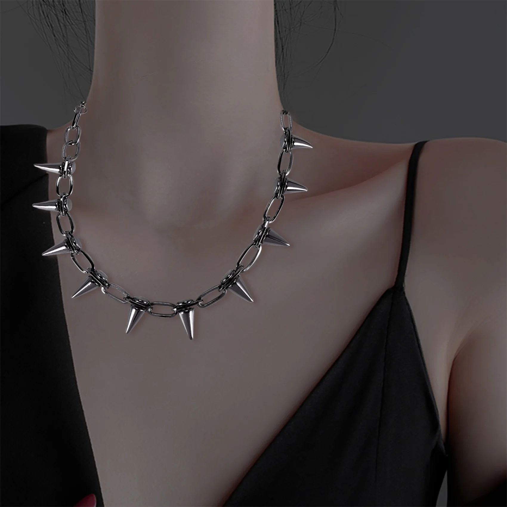 Metal Spikes Studs Rebites Punk Goth Colar Gargantilha SSQ