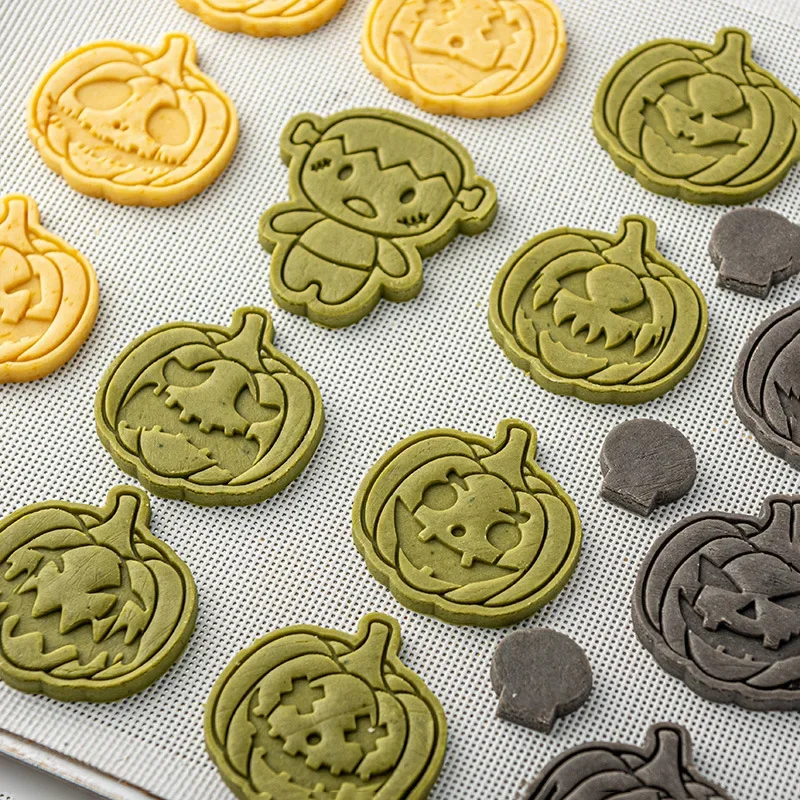 Halloween Pumpkin Head Cookie Embosser Mold Cute Cartoon Expression Pumpkin Cookie Cutter Fondant Cake Decorating Baking Tool