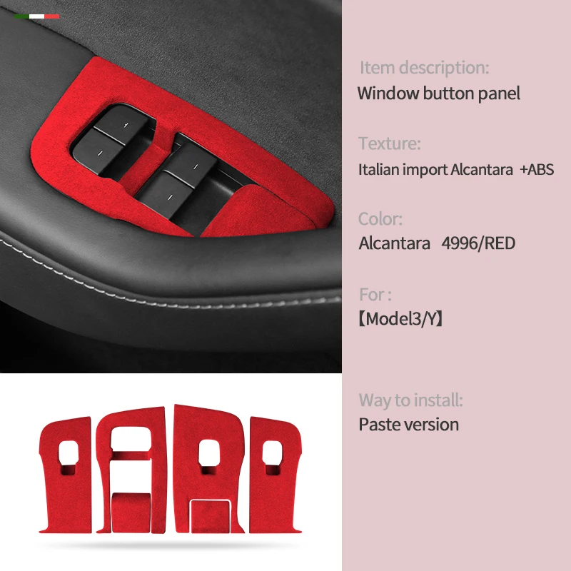 

For Tesla Model 3, Model Y 2018 2019 2020 2021 2022 2023 Windows Lifting Switch Button Cover Alcantara Suede Interiors