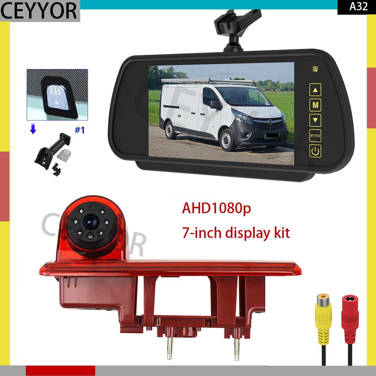

Reverse camera, brake light camera and 7-inch display kit, suitable for Renault Trafic, Vauxhall/Oliver Vivaro, and Nissan NV30