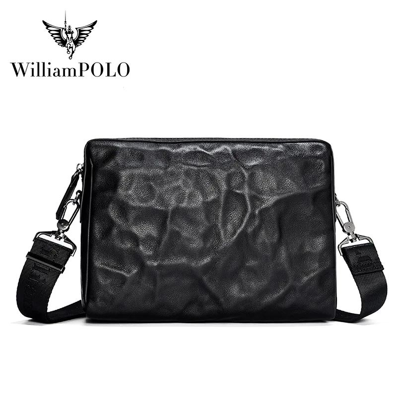 WILLIAMPOLO Genuine Leather Crossbody Bags For Men 2022 New Shoulder Bag Wristband Bag Men\'s Small Business Casual Leather Bag