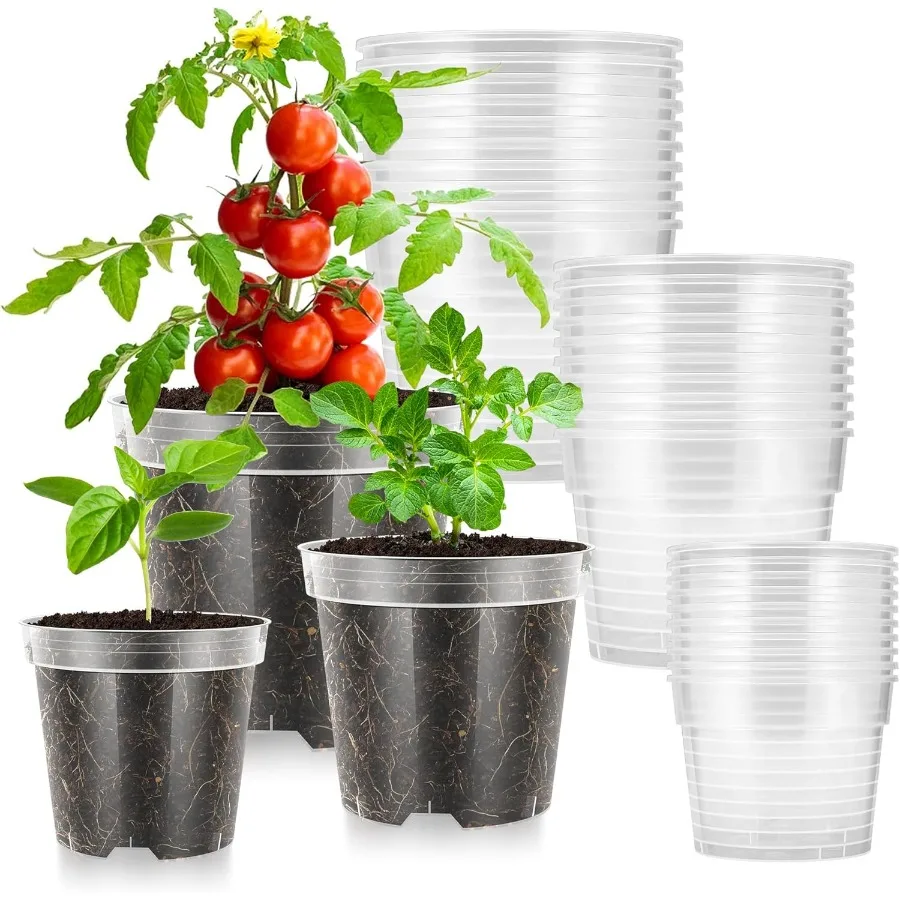 

36 упаковок 4, 5, 6-дюймовых прозрачных детских горшков с дренажными отверстиями, усиленные пластиковые горшки для рассады для растений, цветов, вырезки и присмотра