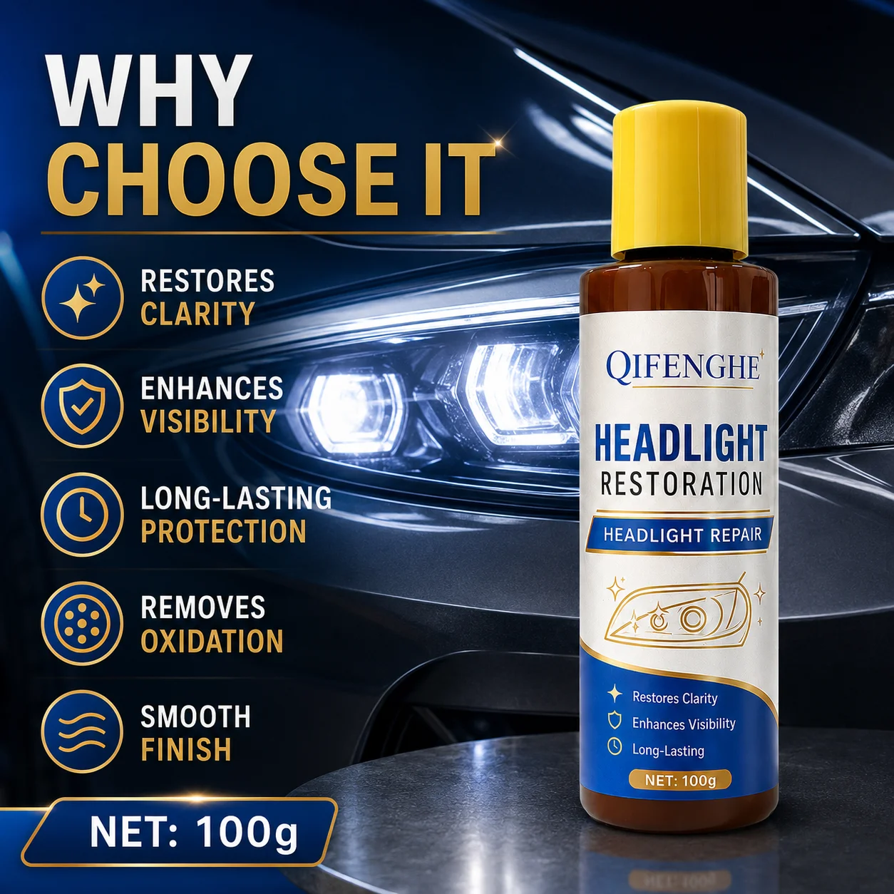 Car Headlight Restoration 100g Lens Polish Cleaner Headlamp Repair Paste Oxidation Yellowing Remover