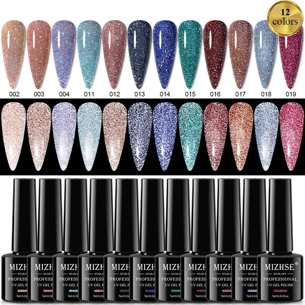 MIZHSE 6/8/12PCS Gel Nagellak Set Neon Reflecterende Glitter Gel Losweken UV/LED Gel Vernissen Alle Voor Manicure Acryl Nail Kit