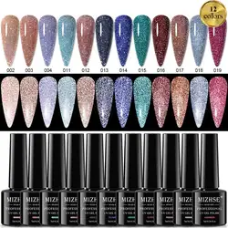 MIZHSE 6/8/12PCS Gel Nail Polish Set Neon Reflective Glitter Gel Soak Off UV/LED Gel Varnishes All For Manicure Acrylic Nail Kit