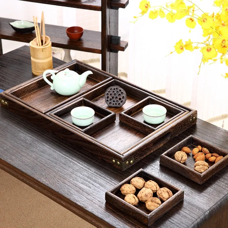 Storage Tray Wooden Tea Tray Dry Fruit Plate Trays to Serve Food Exquisite Afternoon Tea Set Wood Serving Teaware Kitchen Dining