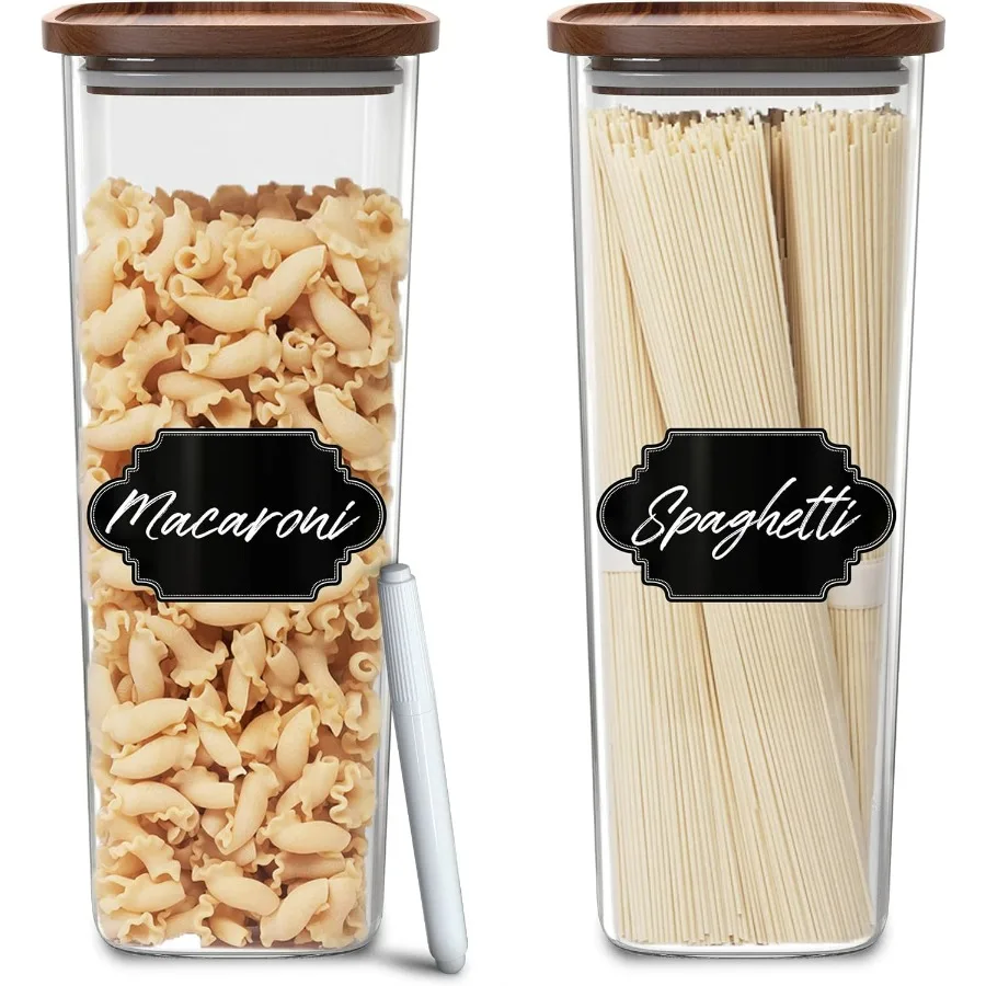 

Square Glass Jars with Wood Lids Set of 2 80 fl oz Airtight and Stackable Storage Containers for Kitchen Pantry or Bathroom Use