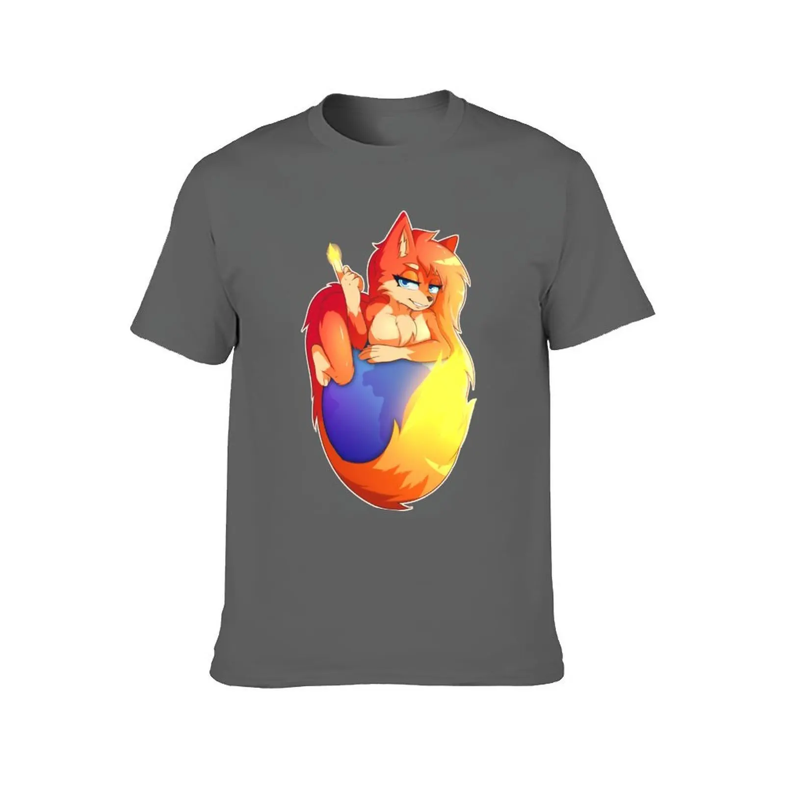 تي شيرت FireFox Furry تي شيرت رجالي من القطن الثقيل تي شيرت أساسي