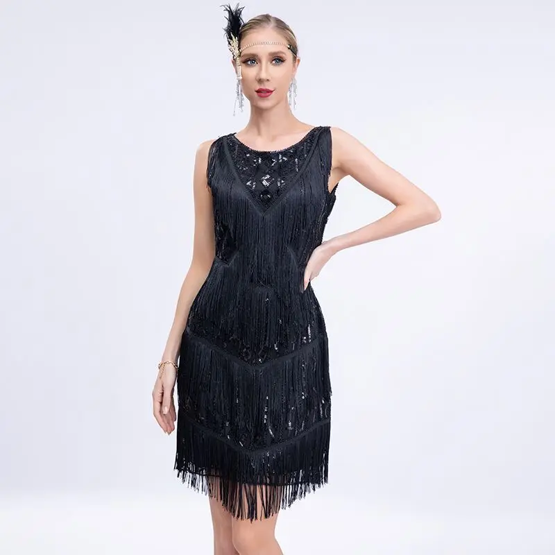 1920s Flapper Retro Sequin Dress Gatsby Dance Tassel Dress Wedding Party Nail Bead Toast Cocktail Dress