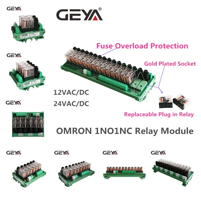 GEYA NGG2R 16 Channel Relay Module with Fuse Protection 12VDC 24VDC Relay PLC 1NO1NC