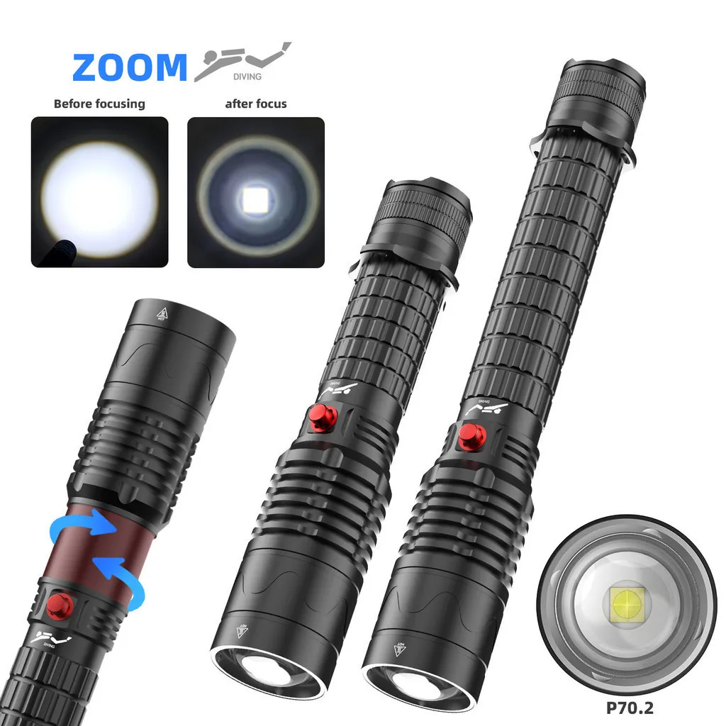 Puteer Zoomable Flashlight for Diving Torchlight Focusable Waterproof Flashlight Rotating Zoom Flashlight Zoom in & Out