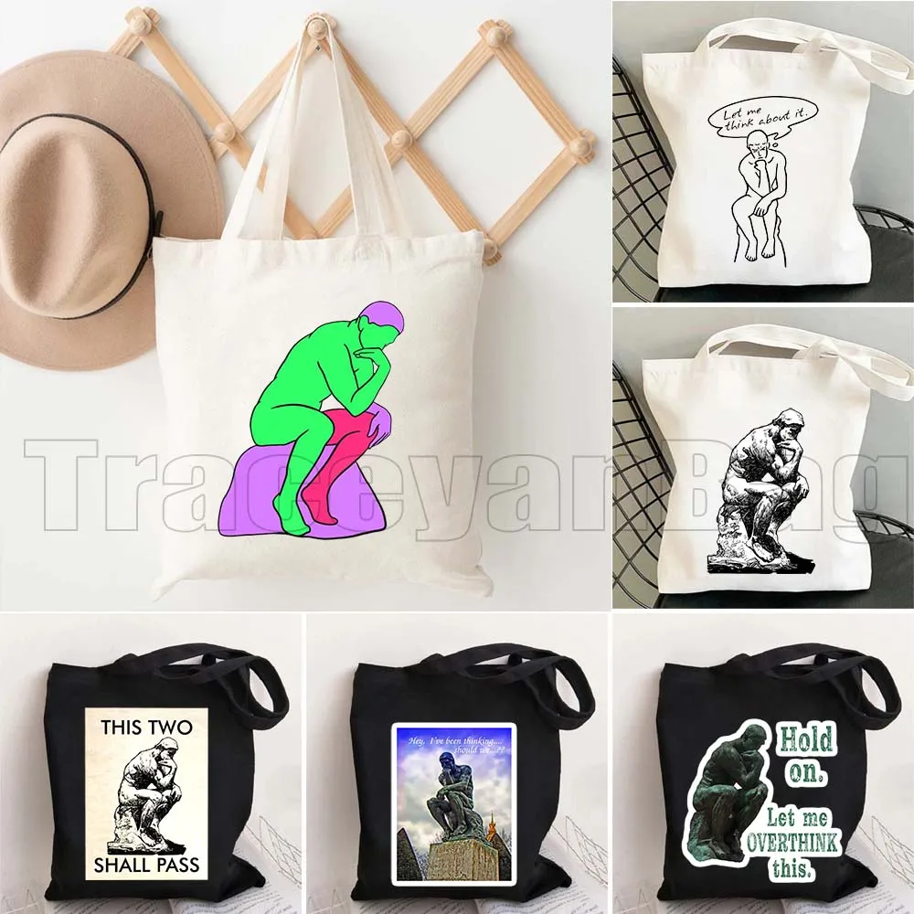 

Сумка-шоппер с принтом на холсте «Мыслитель» Аугуста Родена, подарок для любителей искусства, женская сумка в стиле Харадзюку, многоразовая повседневная сумка