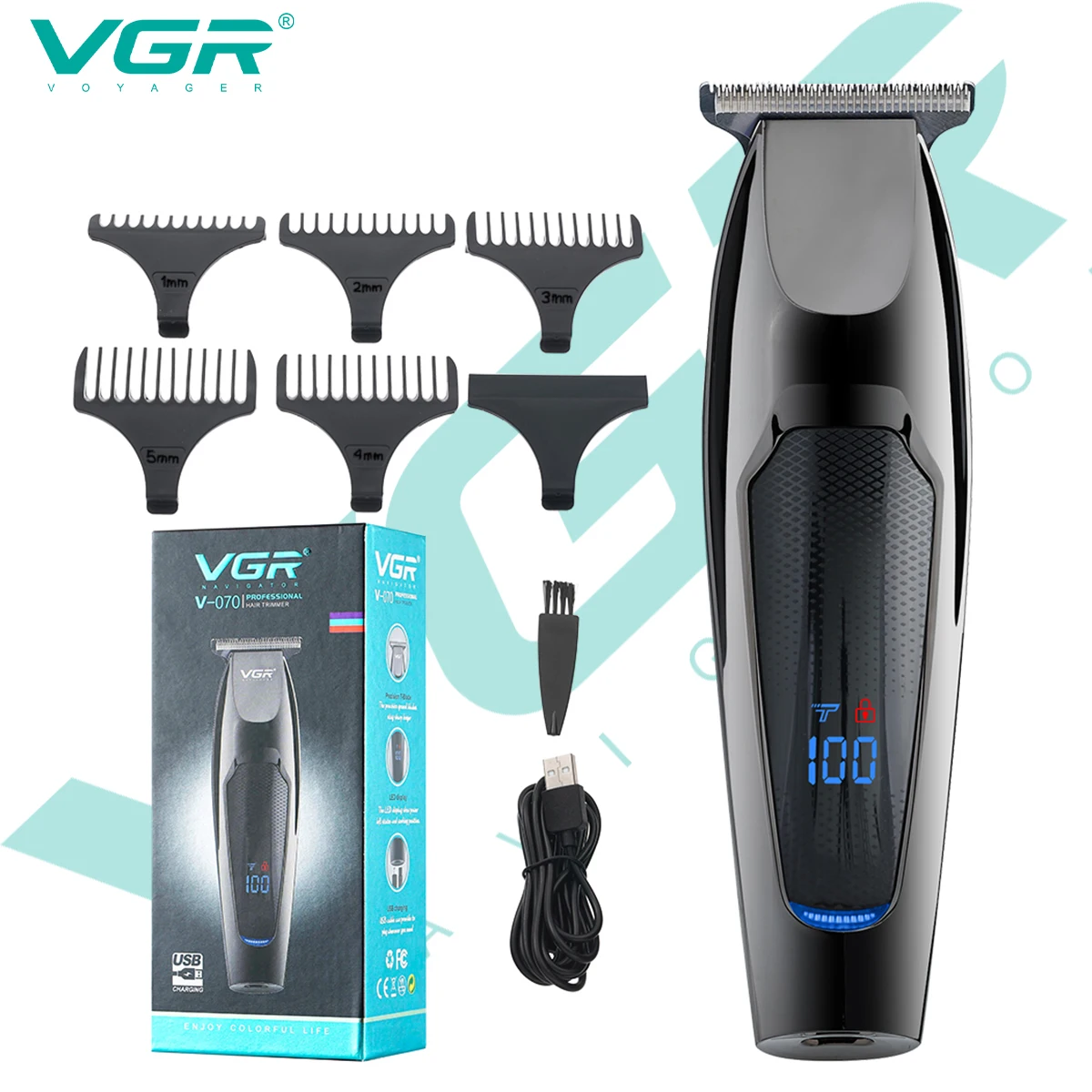 VGR Hair Trimmer Cordless Hair Cutting Machine Professional Barber Hair Clipper Haircut Rechargeable LED Trimmer for Men V-070