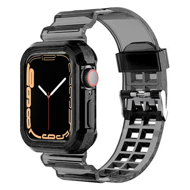 Clear Band + Case for Apple Watch Series 9 8 7 6 SE 5 3 49mm 45mm 44mm 42mm 41mm Transparent for Iwatch 38mm 40mm Plastic Strap