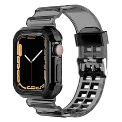 Clear Band + Case for Apple Watch Series 9 8 7 6 SE 5 3 49mm 45mm 44mm 42mm 41mm Transparent for Iwatch 38mm 40mm Plastic Strap