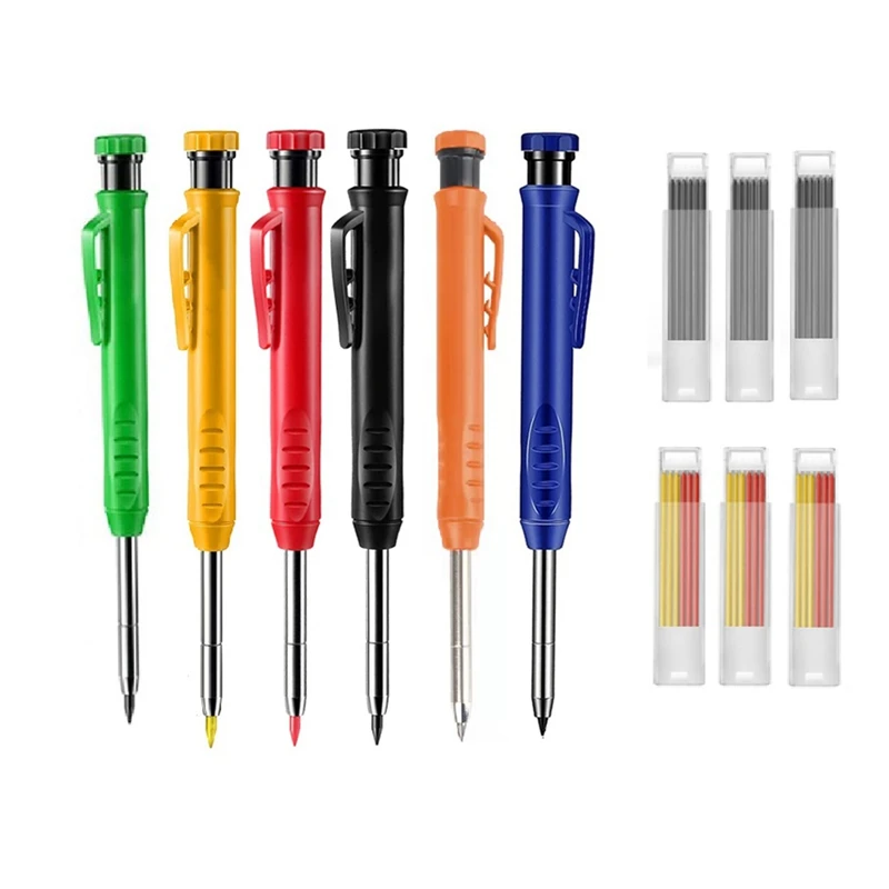 

Carpenter Pencil Set,6 Pieces Long Nosed Deep Hole Tip Mechanical Hole Marker With Built In Sharpener And Refills