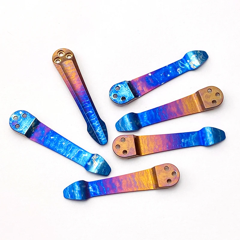 One-piece  Laser blue TC4 CNC Pocket Spider C10 Back Clip Knife Clip Titanium Alloy Spider C81 Back Clip Titanium Knife Clip