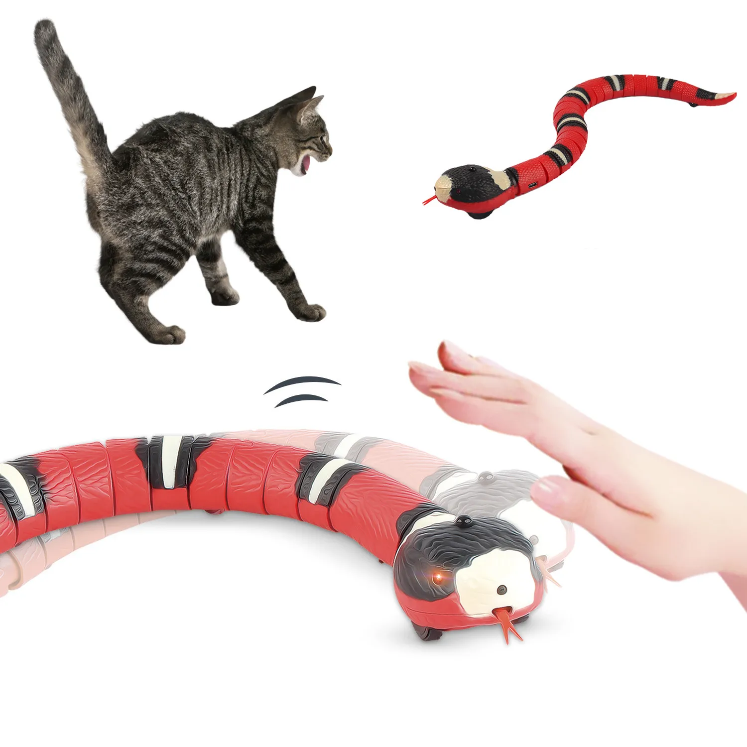 Inteligentne wykrywanie interaktywne zabawki dla kotów automatyczne wąż Eletronic Cat Teasering Play USB akumulator Kitten zabawki dla kotów psy