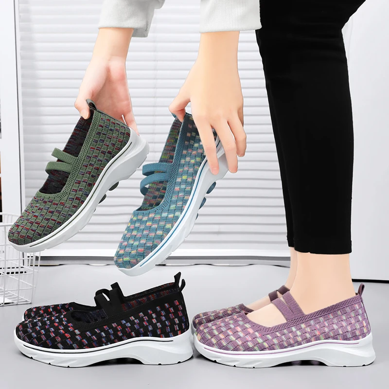 STRONGSHEN Women Mesh Casual Flat Shoes Summer Ladies Walking Shoes Breathable Sneakers Women Slip on Loafers Zapatos De Mujer