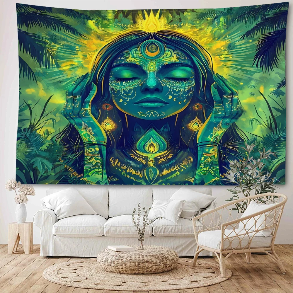 

Psychedelic Mayan shaman meditation lotus meditation decoration tapestry home background decoration