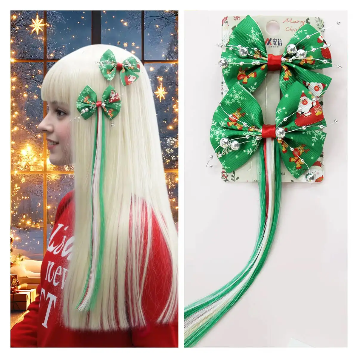 

Рождественский подарок Заколки для волос с бантиком Sweet & Cool, Санта-Клаус Серебряная цепочка с бусинами и бантом, наращивание волос, заколки для волос, повседневный стиль для вечеринок для девочек