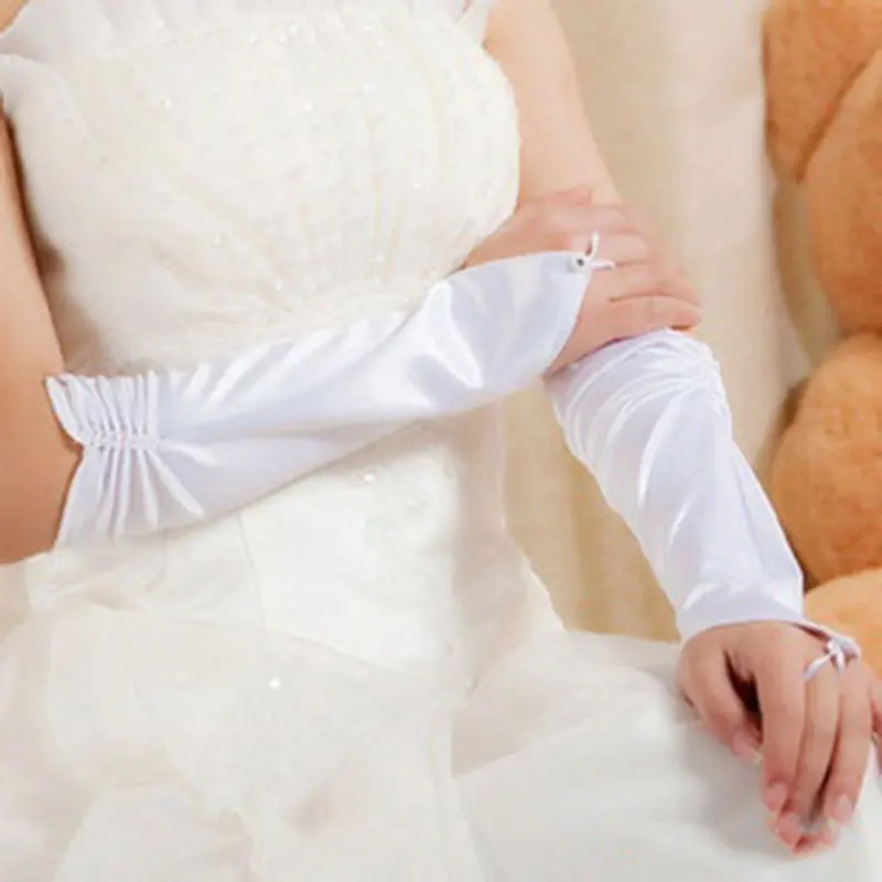 Wedding Accessories Bridal Gloves Elbow Length Bride Gloves Hook Finger Pearls Long White Ivory Satin Fashion Wedding Gloves