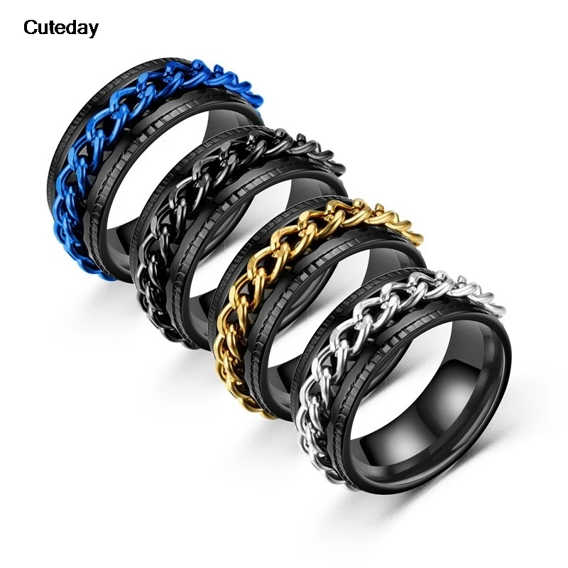 Cool Stainless Steel Rotatable Men Ring High Quality Spinner Chain Punk Women Jewelry for Party Gift