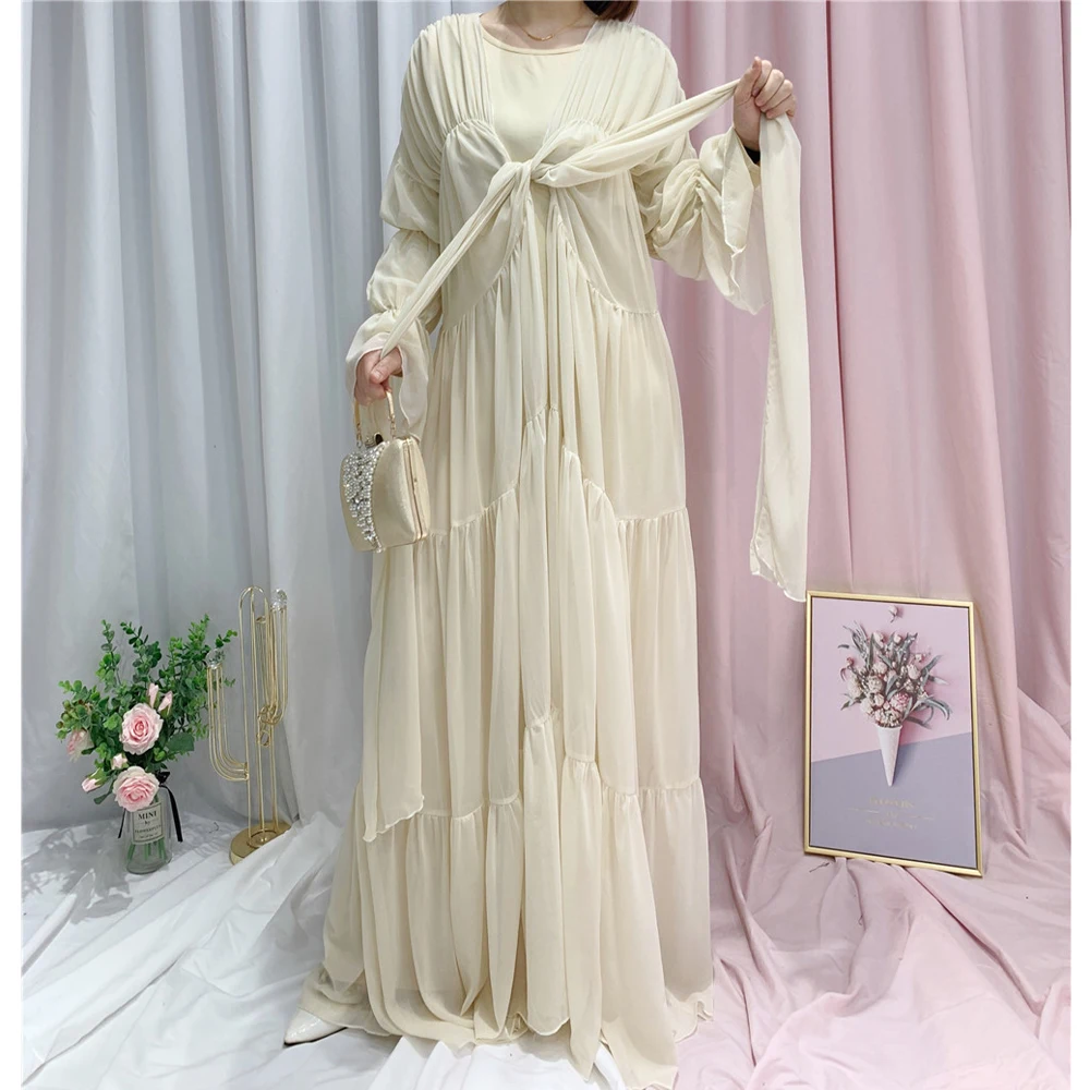 Arabic Abayas For Women Muslim Long Dress Solid Elegant Dubai Kaftan Islam Clothing Ruffle Maxi Robe Kimono Casual Spring Autumn