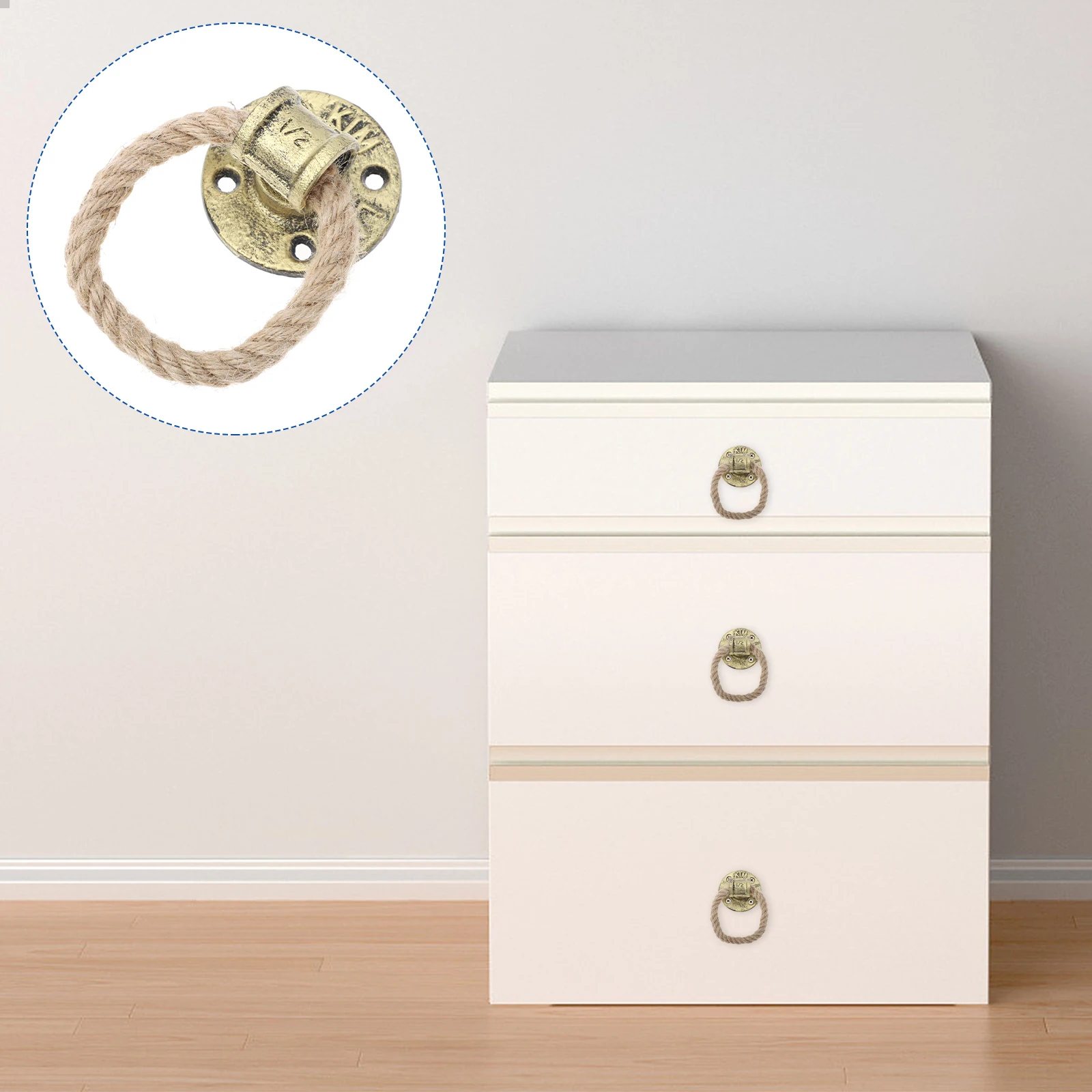 

Retro Hemp Rope Puller Drawer Pulls Knobs and Wall Hanging Golden Cabinet Handle