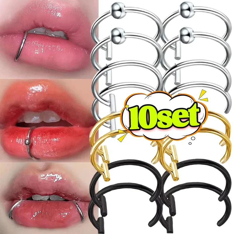 Fashion Stainless Steel Lip Nose Rings Neutral Punk Lip-shaped Ear Noses Clip Fake Perforated Lips Body Piercing Jewelry Gifts
