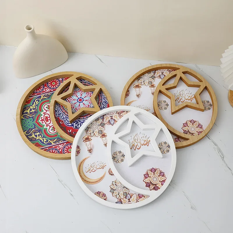 Circular Wooden Ornaments Star and Moon Trays Handicrafts Pendants Holiday Gifts Wall Decorations Home Decor