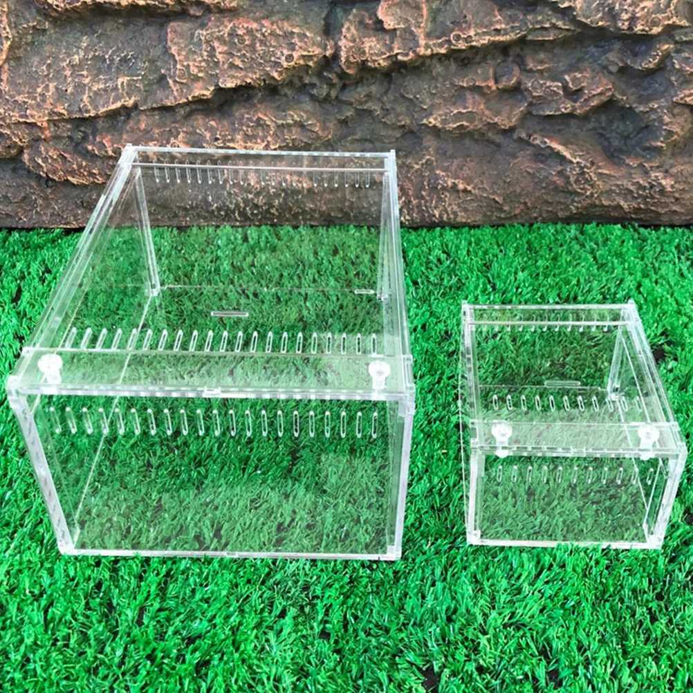 

1pc Reptile Feeding Box Acrylic Transparent Raising Container For Turtle Spider Snake Scorpion Hermit Crab Breeding Habitat