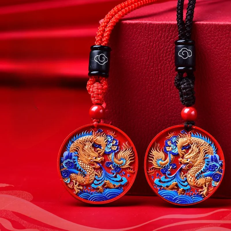 Cinnabar Burnt Blue Lion Necklace Court Style Pendant Birthday Year Painting