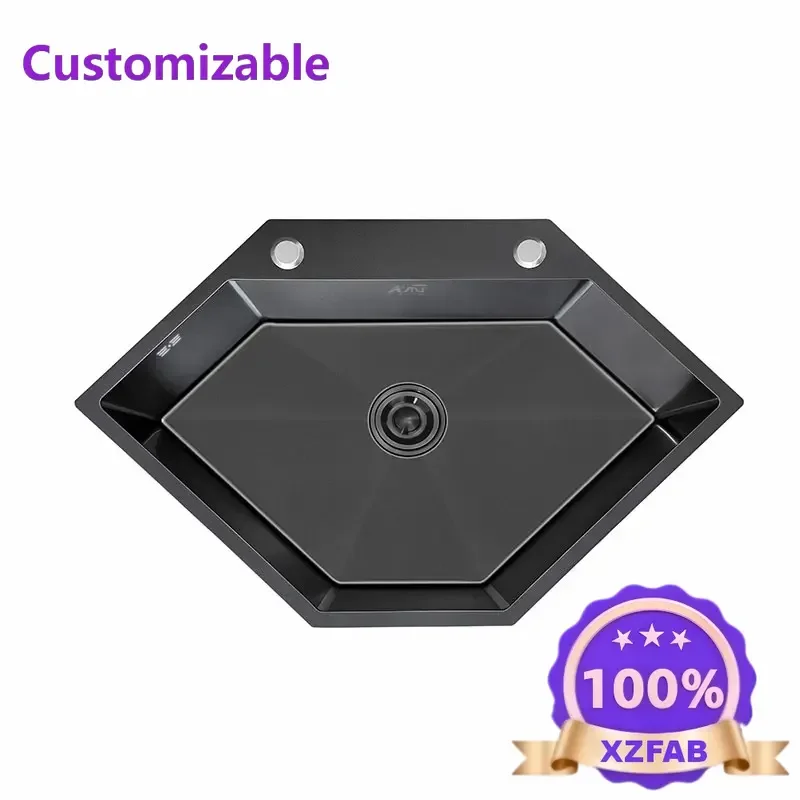 Factory Direct 2026 Black Nano Stainless Steel Diamond Sink Corner Corner Vegetable Basin Shaped Hexagonal Pool Undercounter