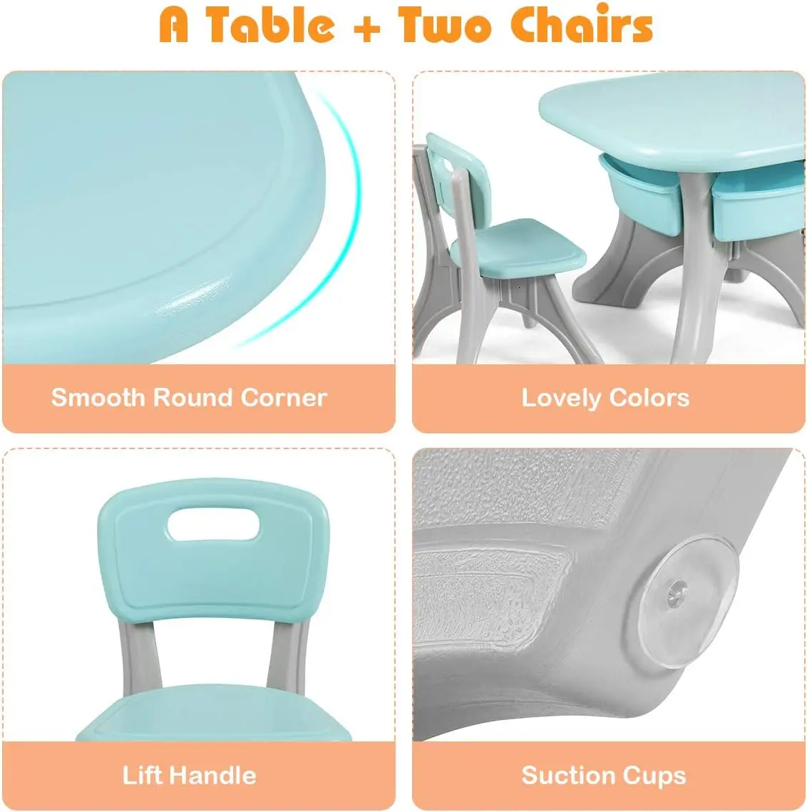 Kids Table & Chair Set, Plastic Activity Table with 2 Chairs & Storage, 3-Piece Toddler Furniture, Green