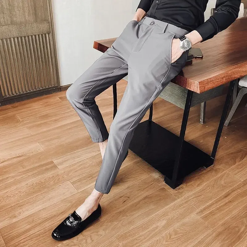 Work Gray Tight Man Suits Pants Office Trousers for Men Wear Chinese Homme Korean Style Clothes High Quality Designer Classic Up