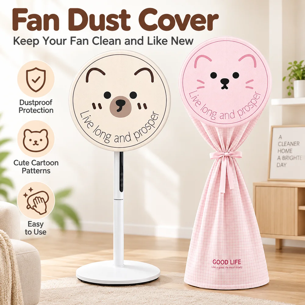 New Round Shape Fan Dust Cover Dustproof CartoonPattern Standing Electric Fan Cover Washable Full Wrap Floor Fan Cover Home Use