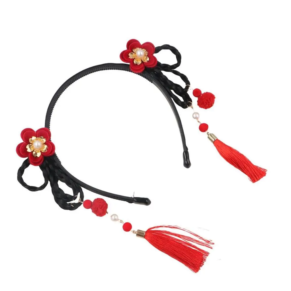 赤ちゃんかわいい花パールリボンタッセル女の子子供のヘッドバンド新年ヘッドドレス中国風ヘアバンド漢服ヘアフープ