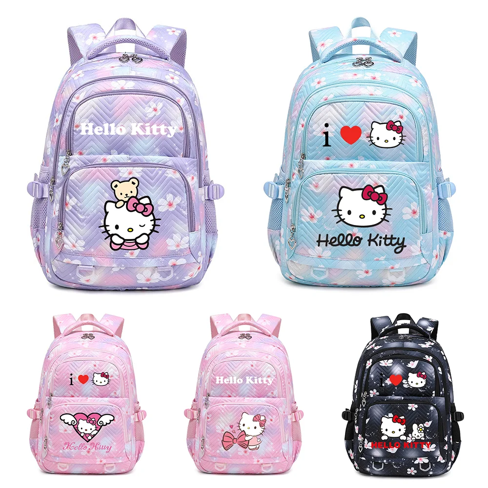 Hello Kitty Exquisite Floral Fasion Women Backpack Female Portable Waterproof Travel Bag Teenage Bookbag Mochila Girls Students