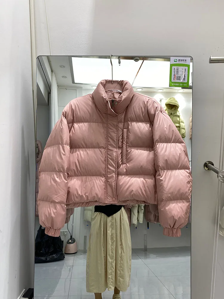 Women's Winter Puffer Jacket Stand-up Collar Cropped Quilted Jacket Water Repellent Windproof Down Coat