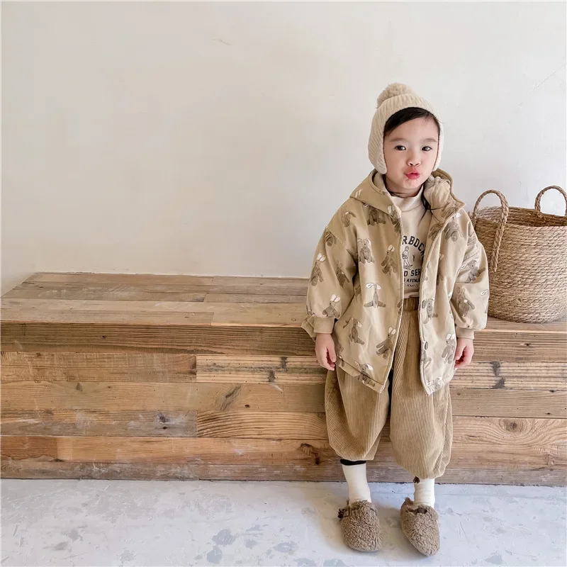 Girl Boy Jacket Warm Winter Kids Thick Padded Coat With Hood Korean Baby Clothing Children From 1 To 7 Years Outerwear Cartoon