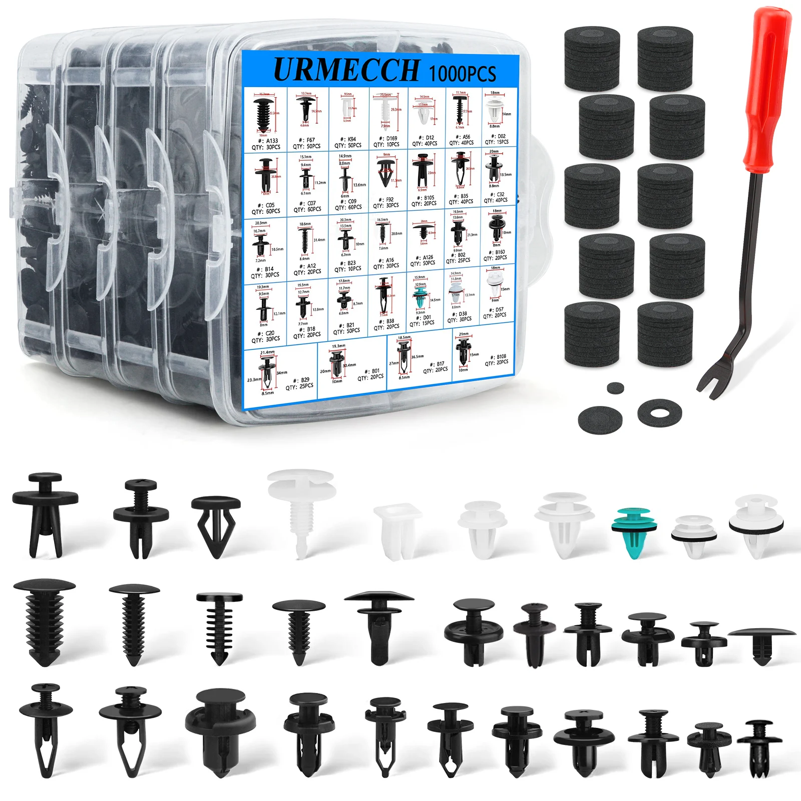 1101Pcs Car Push Retainer Clips for Toyota for GM for Ford Auto Fasteners Assortment Bumper Fender Rivets Fasteners Remover Tool