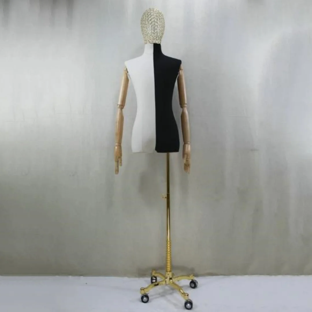 

1PC Balck White Male Mannequin for Clothing Store, Half Body Props, Display Rack, Arm Suit, Stage Model,Adjustable Height,E001