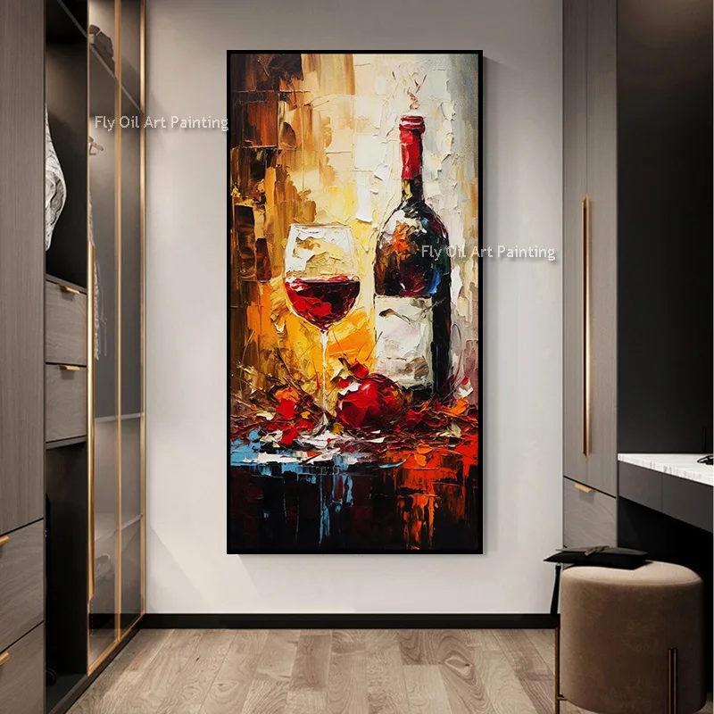 Handmade Modern Abstract Texture Red Wine Still Life Oil Painting On Canvas Wall Art Home Decor For Living Room Decorative Gift